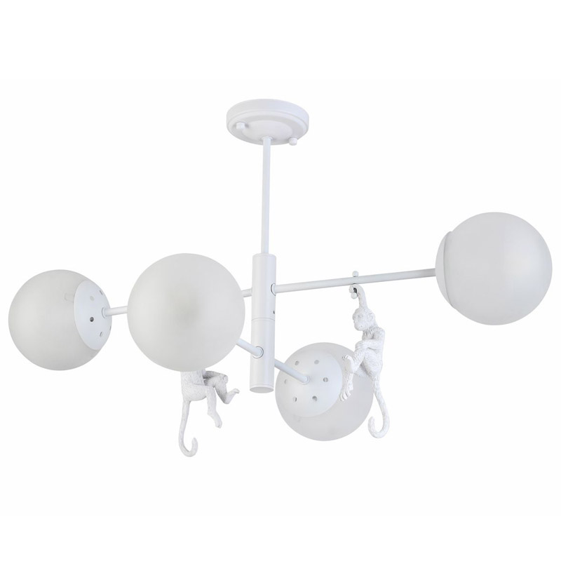 Потолочная люстра Hanging Monkey 4 lamp Белый Потолочная люстра Hanging Monkey 4 lamp Белый в Костроме | Loft Concept
