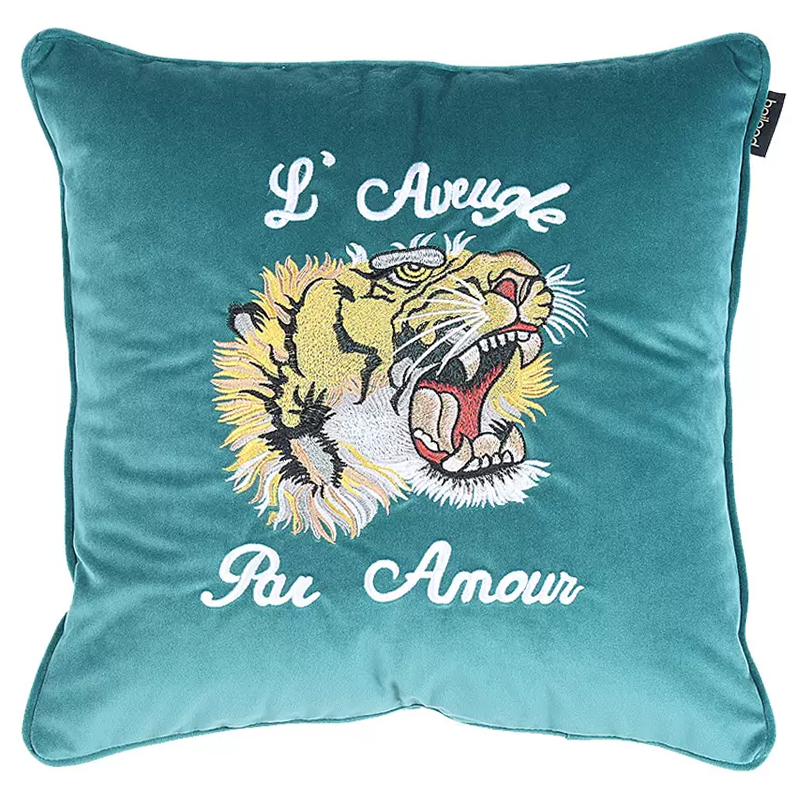 Декоративная подушка Стиль Gucci Tiger Turquoise Cushion Бирюзовый Желтый Белый Черный Декоративная подушка Стиль Gucci Tiger Turquoise Cushion Бирюзовый Желтый Белый Черный в Костроме | Loft Concept