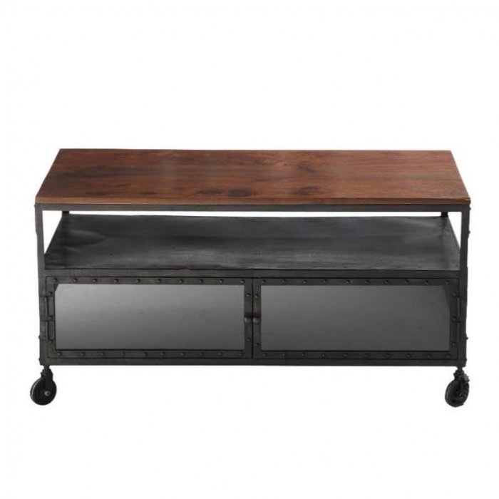 Тумба в стиле Индастриал на колёсах Industrial Bar Oak Chest mini Черный Тумба в стиле Индастриал на колёсах Industrial Bar Oak Chest mini Черный в Костроме | Loft Concept