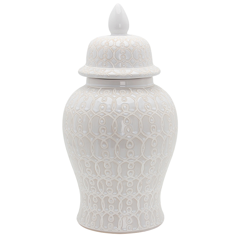 Ваза с крышкой Ceramic Beige White Ornament Vase Бежевый Белый Ваза с крышкой Ceramic Beige White Ornament Vase Бежевый Белый в Костроме | Loft Concept