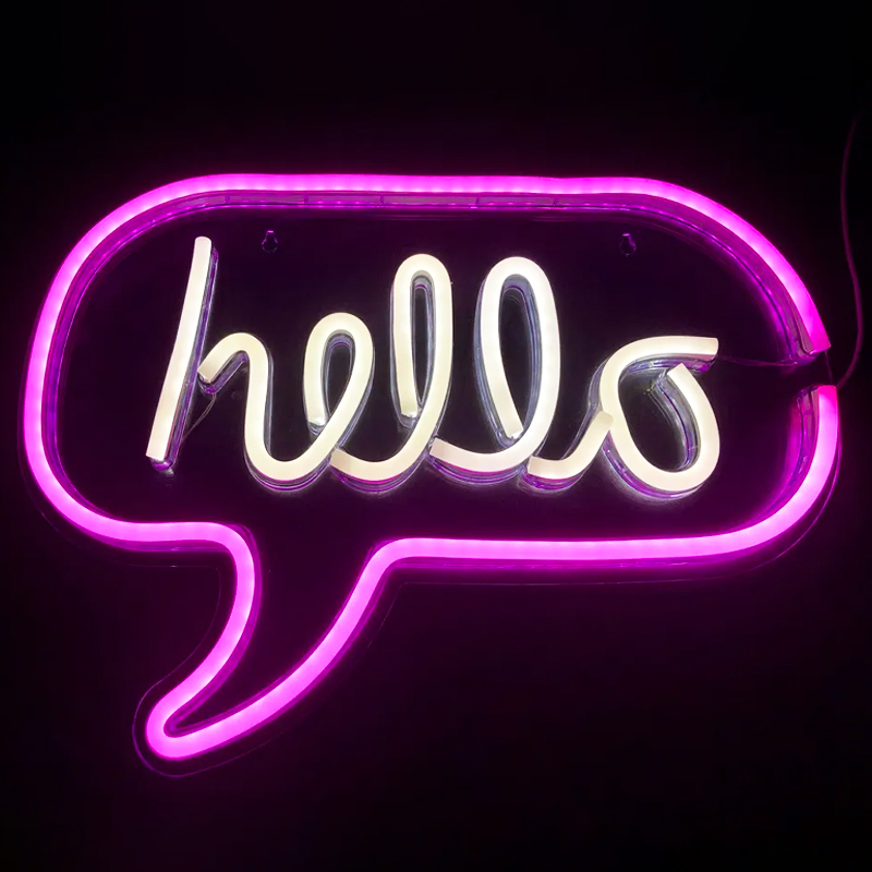 Неоновая настенная лампа Hello Neon Wall Lamp Розовый Белый Неоновая настенная лампа Hello Neon Wall Lamp Розовый Белый в Костроме | Loft Concept