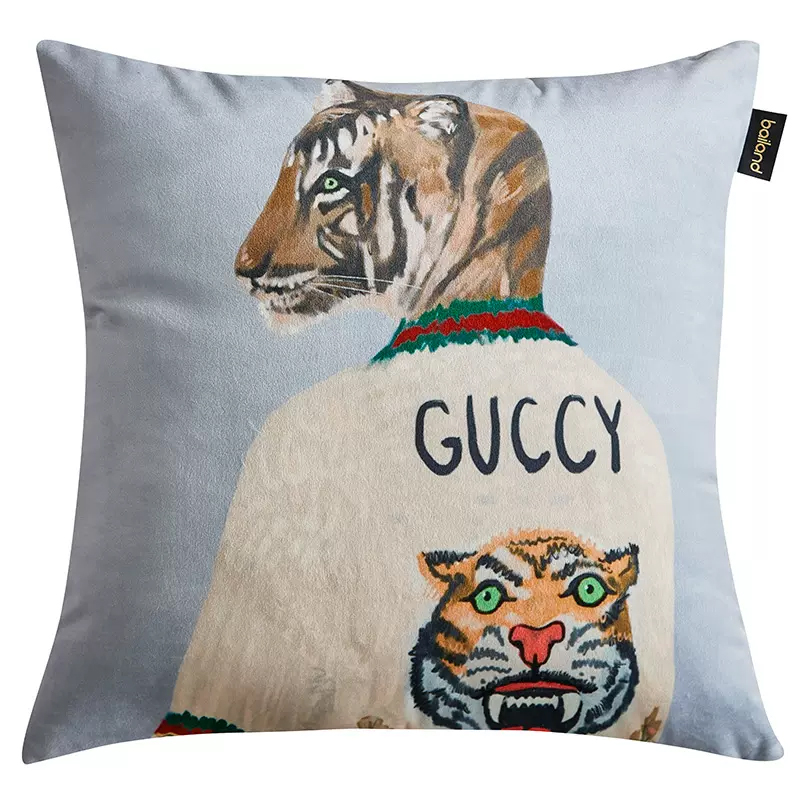 Декоративная подушка Стиль Gucci Tiger Cushion Grey Серый Мульти Декоративная подушка Стиль Gucci Tiger Cushion Grey Серый Мульти в Костроме | Loft Concept