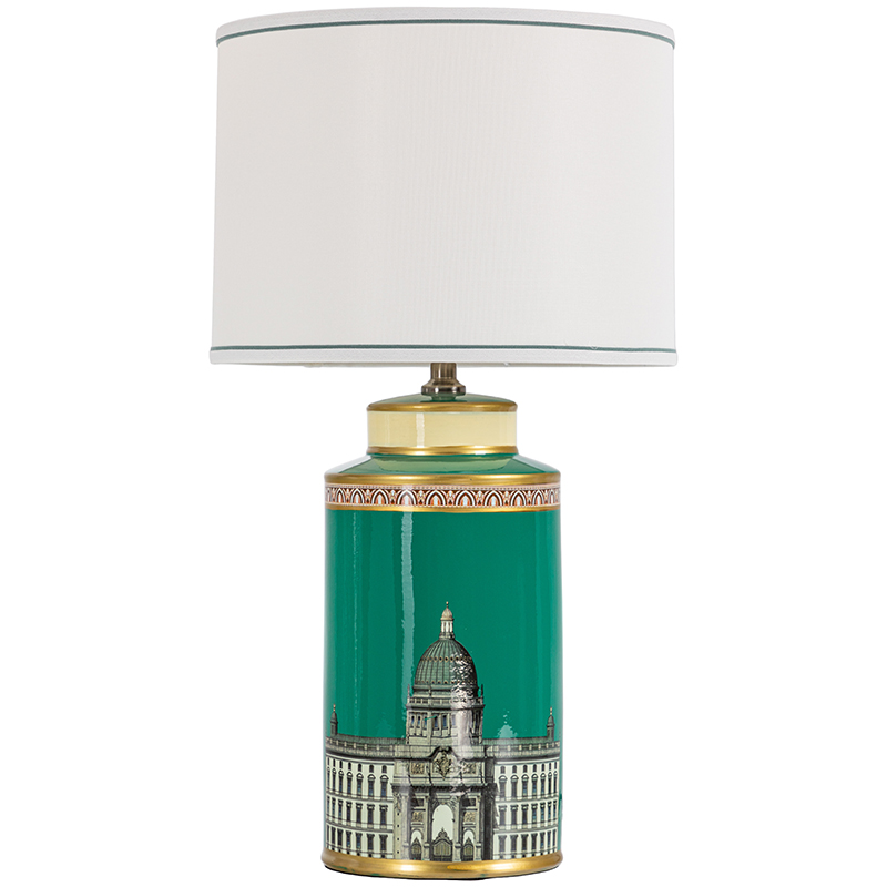 Настольная лампа Old Town Green Lampshade Белый Зеленый Золотой Настольная лампа Old Town Green Lampshade Белый Зеленый Золотой в Костроме | Loft Concept
