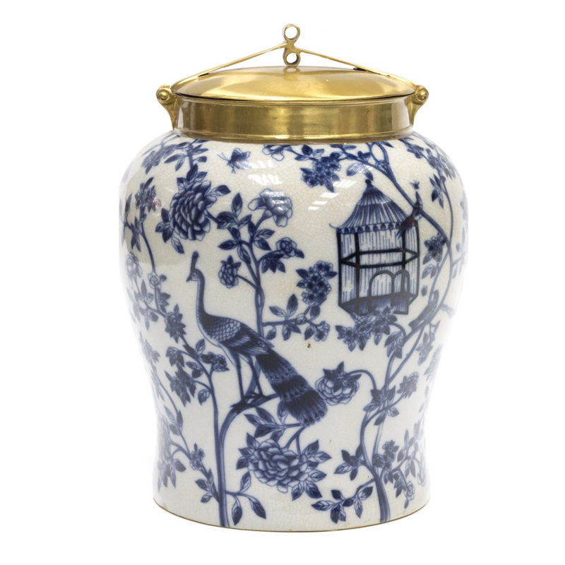 Ваза Blue and Bronze Cover Vase Белый Синий Бронза Ваза Blue and Bronze Cover Vase Белый Синий Бронза в Костроме | Loft Concept