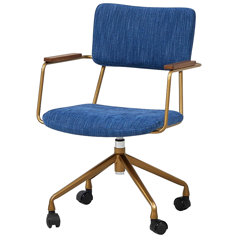 Кресло на колесах Ryan Loft Chair Blue Синий Коричневый Золотой в Костроме | Loft Concept 