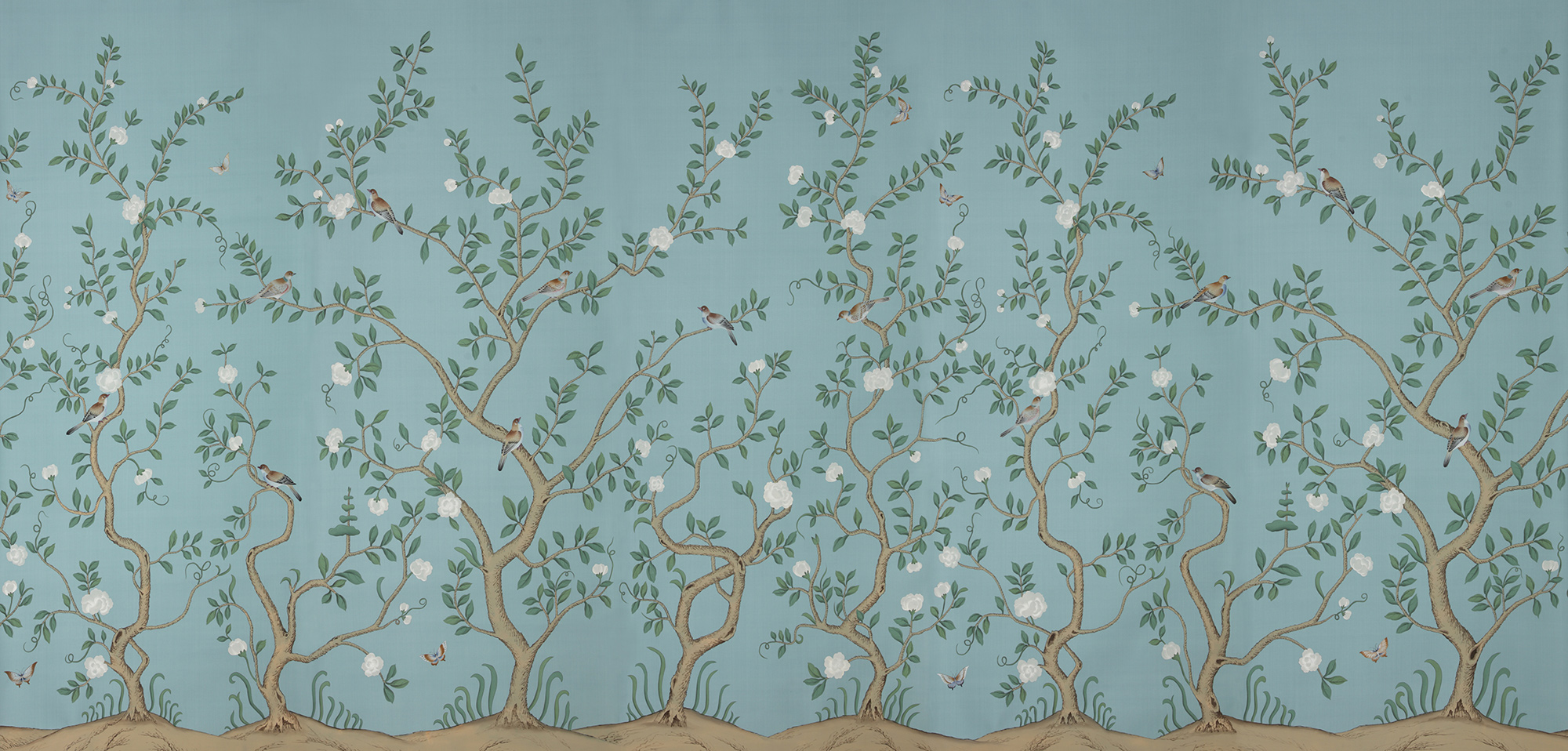 Обои ручная роспись Gustavian Garden Special Colourway on Duck Egg dyed silk Обои ручная роспись Gustavian Garden Special Colourway on Duck Egg dyed silk - постер Loft-Concept в Костроме
