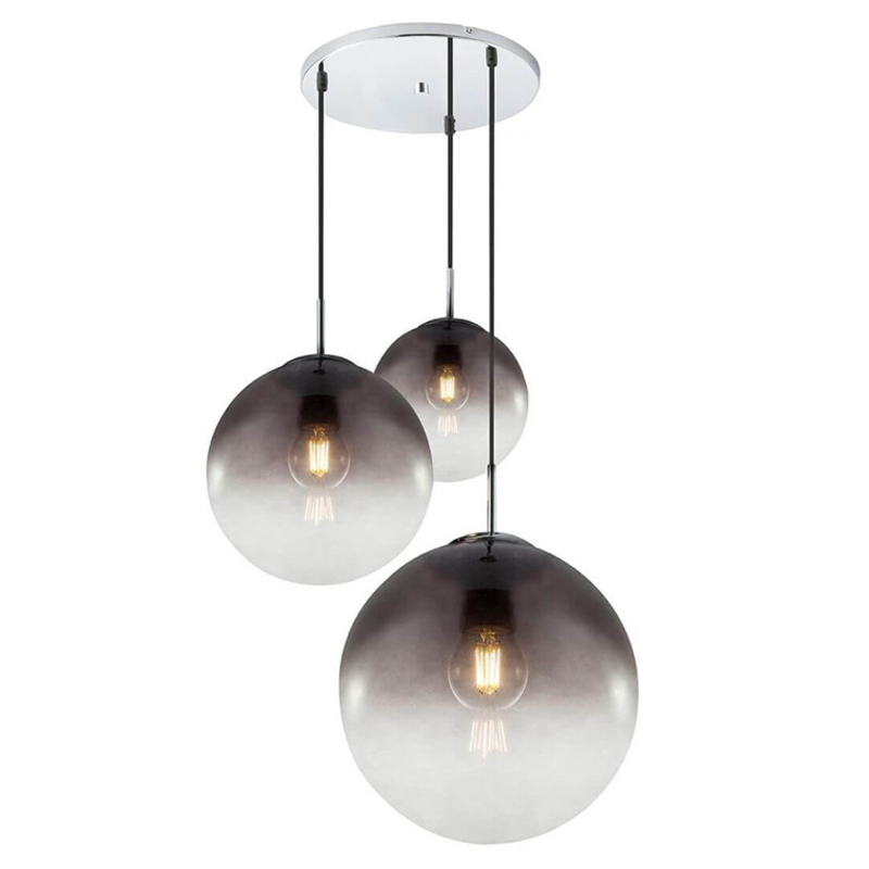 Люстра Ball Sunrise Pendant lamp smok 3 плафона Стекло Смок Хром Люстра Ball Sunrise Pendant lamp smok 3 плафона Стекло Смок Хром в Костроме | Loft Concept