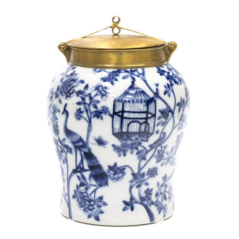 Ваза Blue and Bronze Cover Vase small Белый Синий Бронза Ваза Blue and Bronze Cover Vase small Белый Синий Бронза в Костроме | Loft Concept