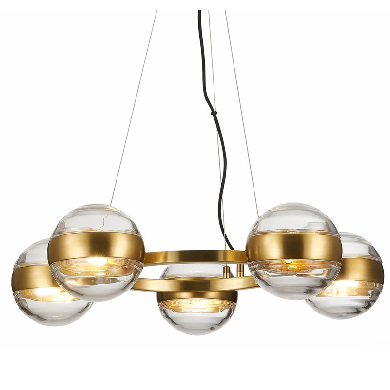 Люстра Leandra Chandelier 5 Balls Латунь Прозрачное Стекло Люстра Leandra Chandelier 5 Balls Латунь Прозрачное Стекло в Костроме | Loft Concept