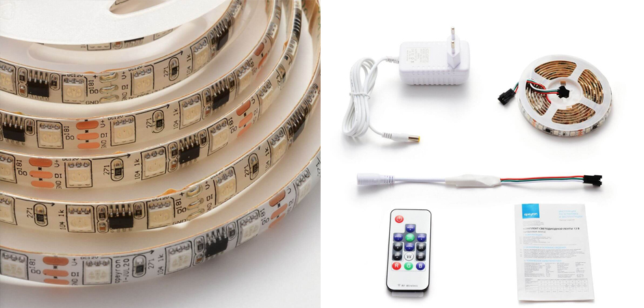 Комплект светодиодной влагозащищенной ленты 14,4W/m 60Led/m 5050SMD разноцветный 2M Комплект светодиодной влагозащищенной ленты 14,4W/m 60Led/m 5050SMD разноцветный 2M - Loft-Concept в Костроме