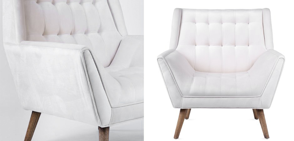 Кресло Danish Modern Armchair Tufted Accent белый велюр Кресло Danish Modern Armchair Tufted Accent белый велюр - Loft-Concept в Костроме