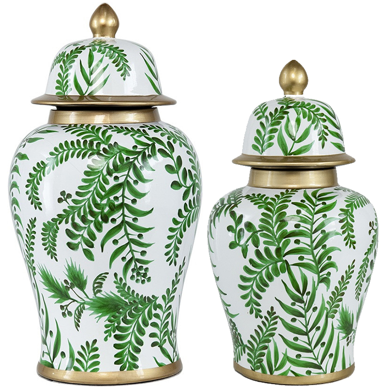 Ваза с крышкой Green Plant Vase Белый Зеленый Золотой Ваза с крышкой Green Plant Vase Белый Зеленый Золотой в Костроме | Loft Concept