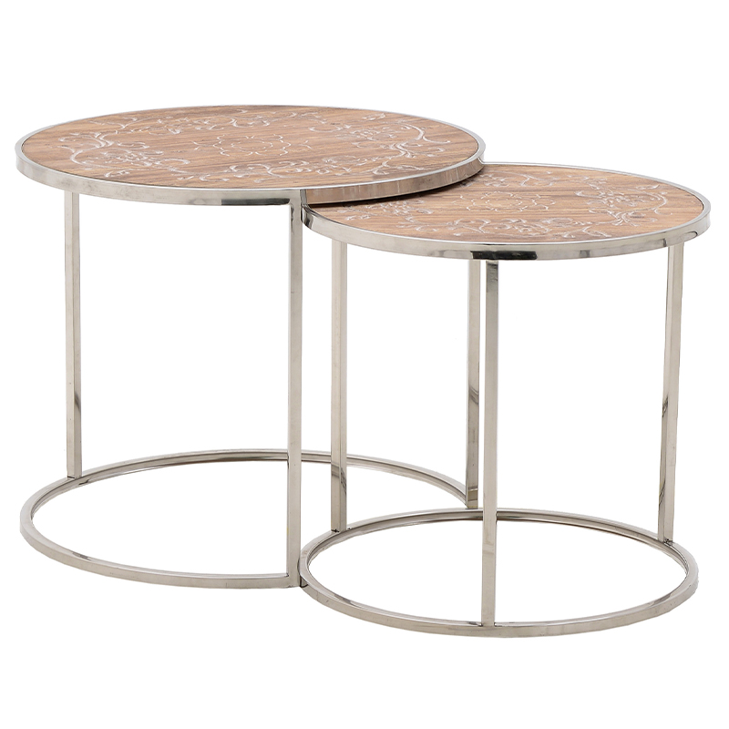 Комплект приставных столиков Malia Round Side Tables Древесина Серебряный Комплект приставных столиков Malia Round Side Tables Древесина Серебряный в Костроме | Loft Concept
