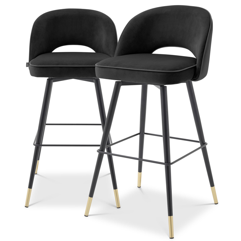 Комплект барных стульев Eichholtz Bar Stool Cliff set of 2 black Черный Латунь Комплект барных стульев Eichholtz Bar Stool Cliff set of 2 black Черный Латунь в Костроме | Loft Concept