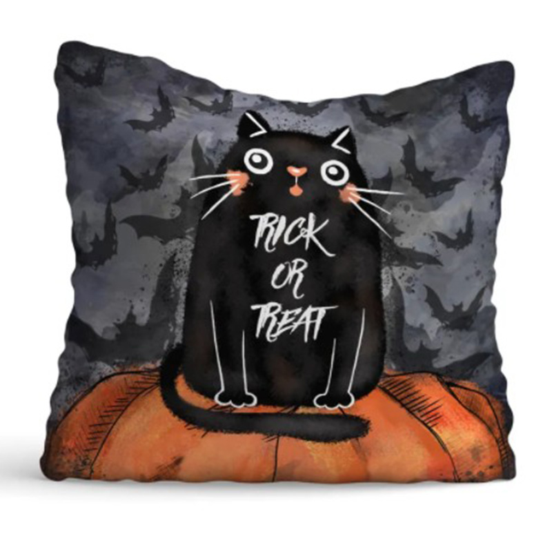 Подушка Halloween Trick or Treat Cat Черный Оранжевый Серый Подушка Halloween Trick or Treat Cat Черный Оранжевый Серый в Костроме | Loft Concept