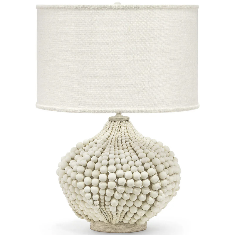 Настольная лампа с абажуром и каркасом из белых деревянных бусин White Wooden Beads Table Lampshade Белый Настольная лампа с абажуром и каркасом из белых деревянных бусин White Wooden Beads Table Lampshade Белый в Костроме | Loft Concept
