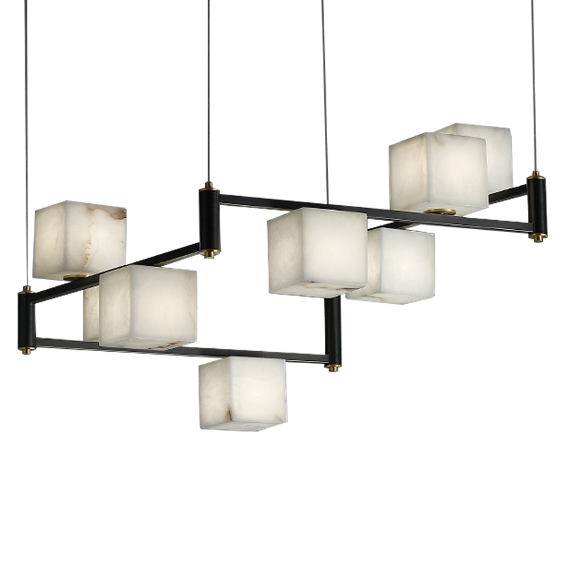 Люстра Marble Cubes Modern Light Chandelier 8 плафонов Латунь Черный Белый Мрамор Bianco Люстра Marble Cubes Modern Light Chandelier 8 плафонов Латунь Черный Белый Мрамор Bianco в Костроме | Loft Concept