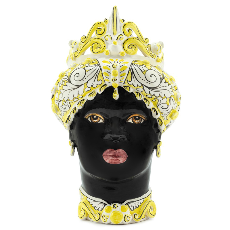 Ваза VASE MORO LADY MEDIUM yellow Черный Белый Желтый Ваза VASE MORO LADY MEDIUM yellow Черный Белый Желтый в Костроме | Loft Concept