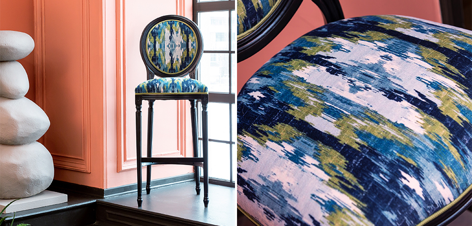 Барный стул с сине-зеленым узором Ikat Pattern Барный стул с сине-зеленым узором Ikat Pattern - Loft-Concept в Костроме