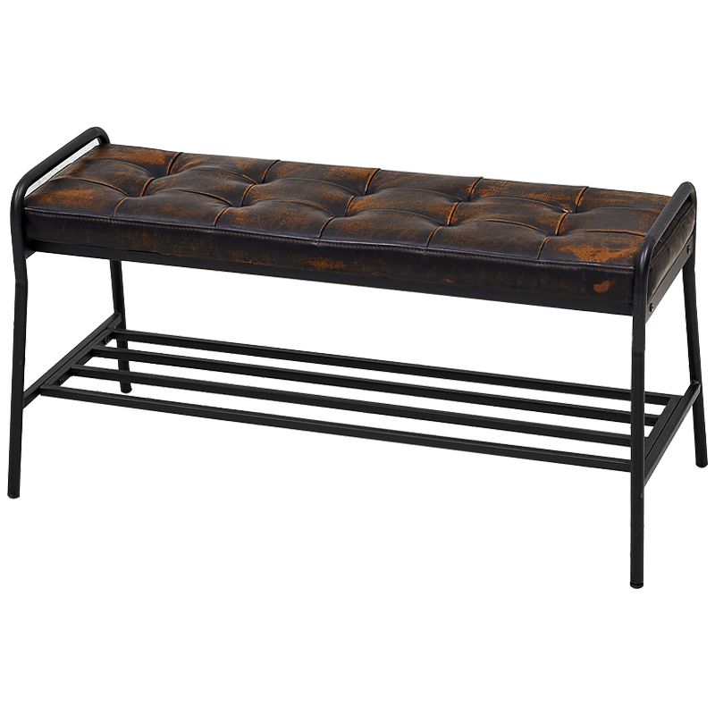 Банкетка с полкой Tomlin Bench Коричневый винтаж Черный Банкетка с полкой Tomlin Bench Коричневый винтаж Черный в Костроме | Loft Concept