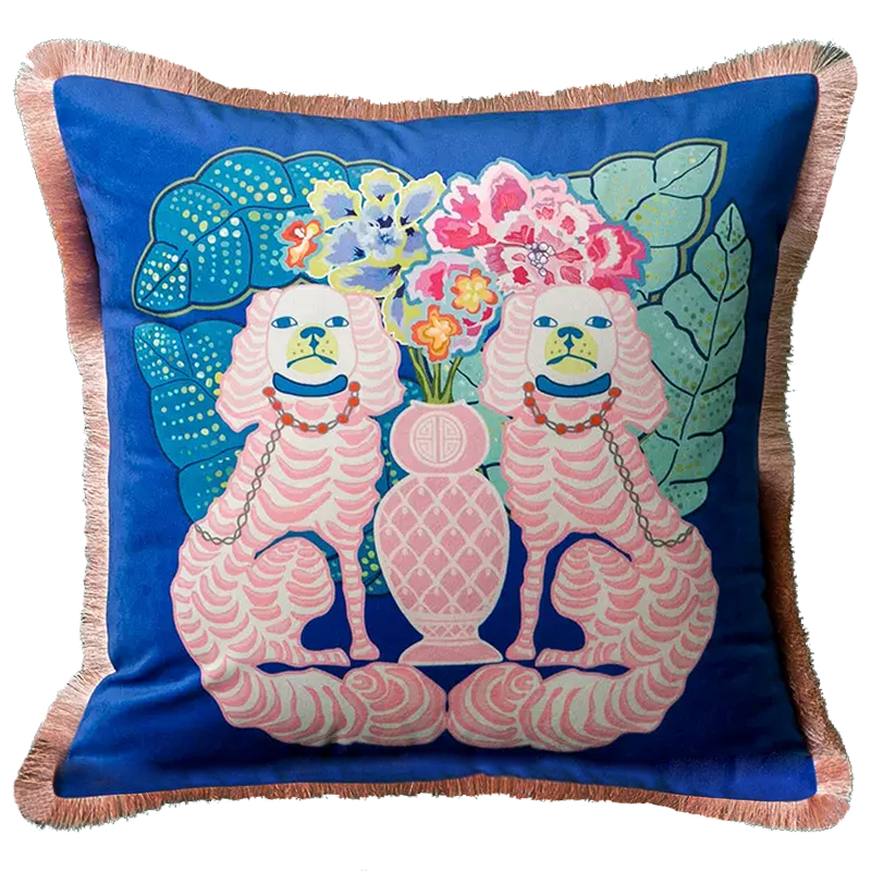 Декоративная подушка Two Pink Dogs on Blue Cushion Синий Розовый Мульти Декоративная подушка Two Pink Dogs on Blue Cushion Синий Розовый Мульти в Костроме | Loft Concept