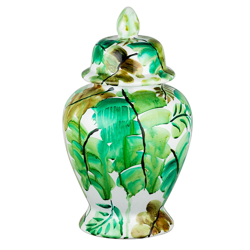 Ваза Vase Green Leaves 43 Зеленый Белый Ваза Vase Green Leaves 43 Зеленый Белый в Костроме | Loft Concept