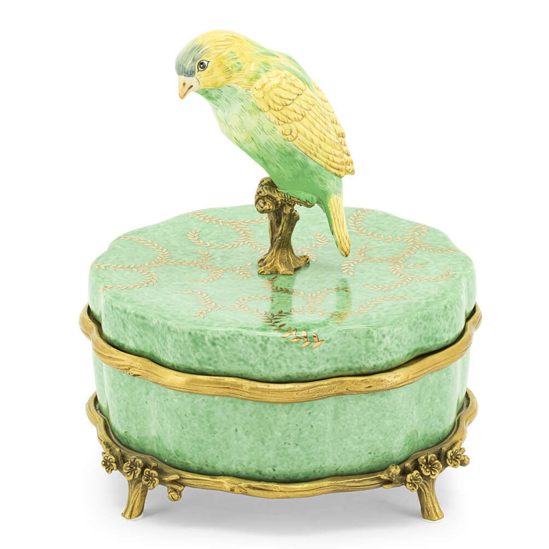 Шкатулка BOX ATLANTA BIRD SM Зеленый шалфей Бронза Шкатулка BOX ATLANTA BIRD SM Зеленый шалфей Бронза в Костроме | Loft Concept