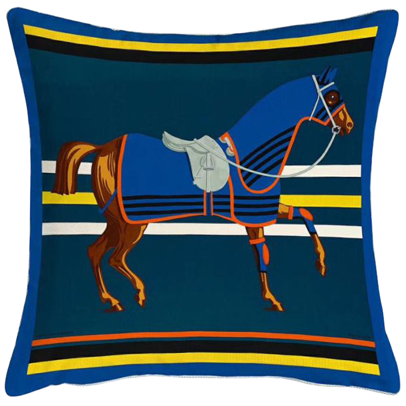 Декоративная подушка Hermes Horse 66 Синий Желтый Оранжевый Декоративная подушка Hermes Horse 66 Синий Желтый Оранжевый в Костроме | Loft Concept