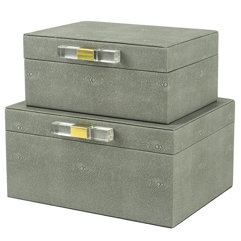 Комплект шкатулок Stingray Skin Gray Boxes Бежево-серый Глянцевое золото Прозрачный Комплект шкатулок Stingray Skin Gray Boxes Бежево-серый Глянцевое золото Прозрачный в Костроме | Loft Concept