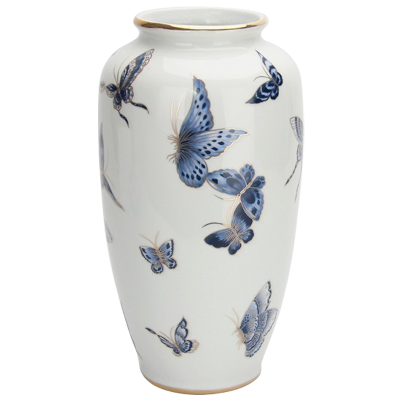Ваза Porcelain Butterfly Blue and Gold Vase Белый Светло-синий Золотой Ваза Porcelain Butterfly Blue and Gold Vase Белый Светло-синий Золотой в Костроме | Loft Concept
