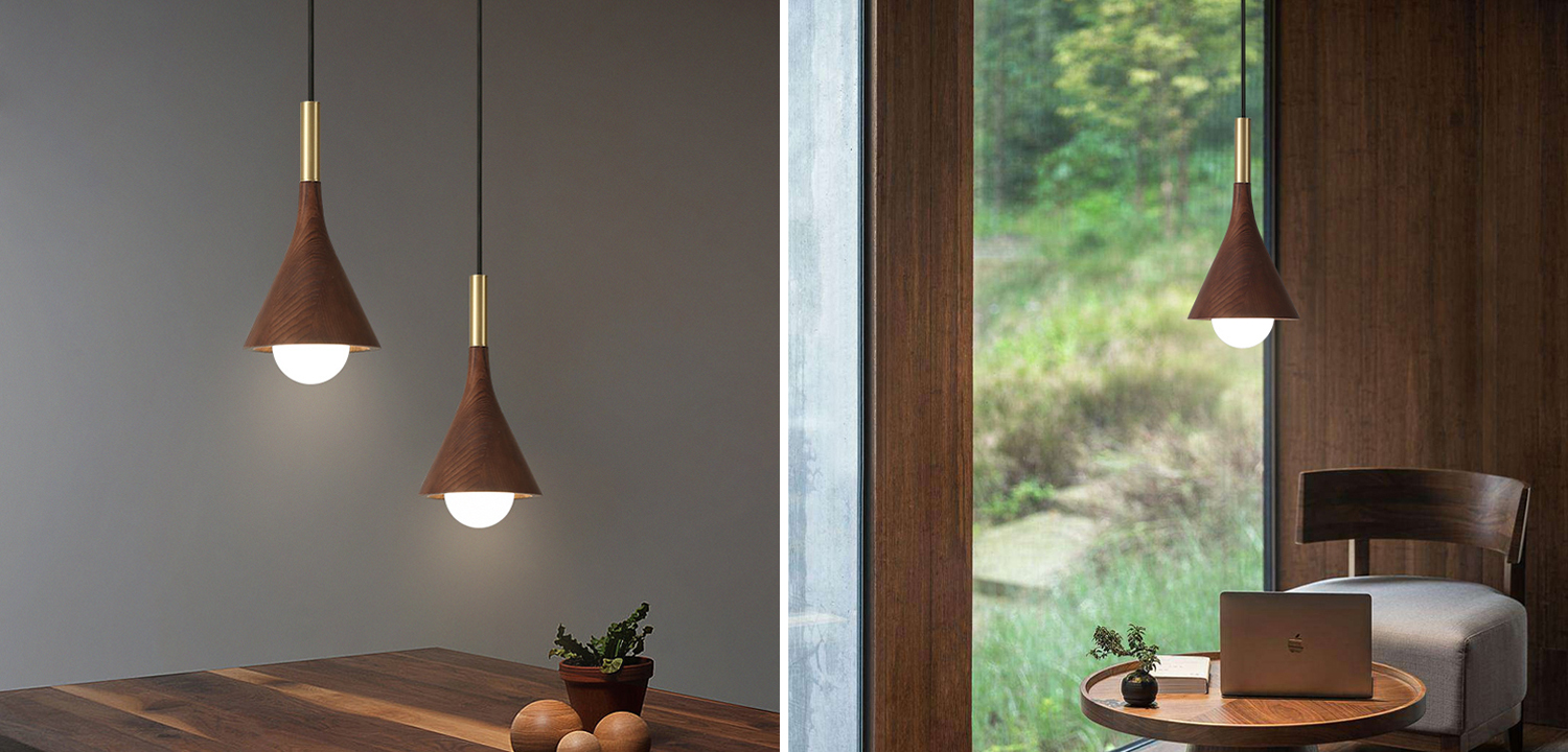 Подвесной светильник с деревянным корпусом конусообразной формы TAPIO Walnut - фото №1