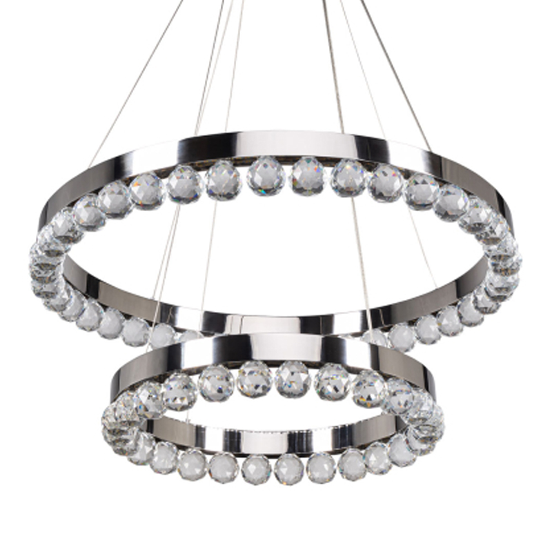 Люстра с двумя кольцами цвета хром и прозрачными хрустальными шарами по периметру Sacramento Transparent Balls Chandelier Хром Прозрачный в Костроме | Loft Concept 