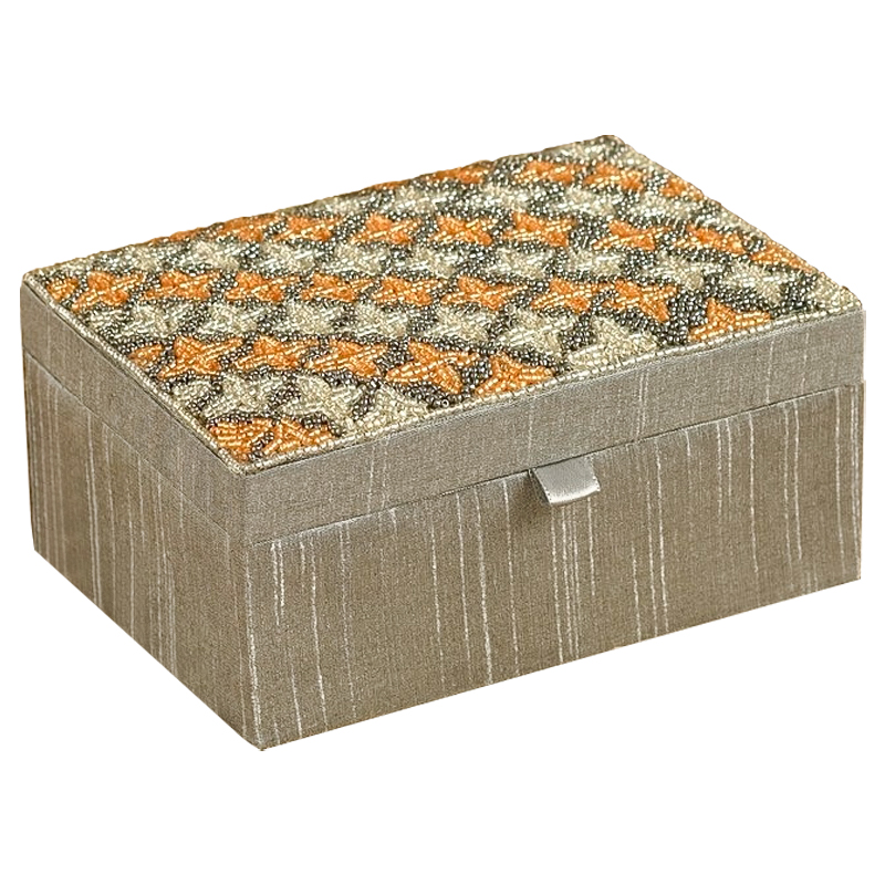 Шкатулка с вышивкой из бисера Sutara Beads Embroidery Box Серебряный Оранжевый Бежевый Шкатулка с вышивкой из бисера Sutara Beads Embroidery Box Серебряный Оранжевый Бежевый в Костроме | Loft Concept