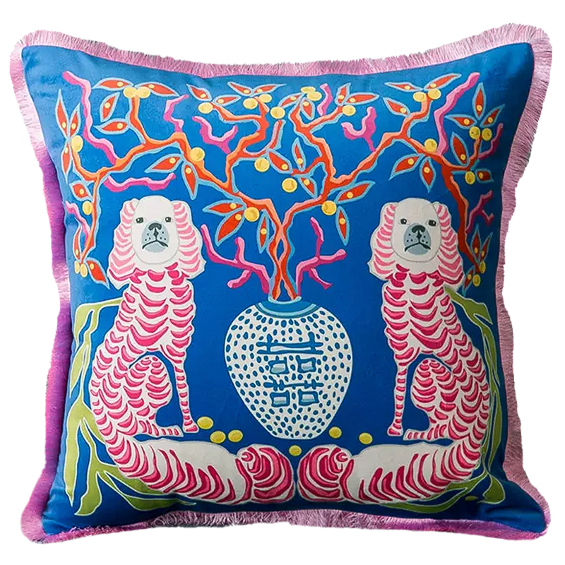 Декоративная подушка Two Dogs Blue Cushion Мульти Синий Декоративная подушка Two Dogs Blue Cushion Мульти Синий в Костроме | Loft Concept