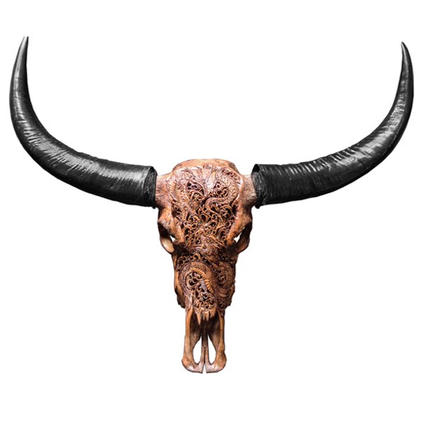 Череп буйвола Buffalo Skull Dragon резьба по кости Коричневый Череп буйвола Buffalo Skull Dragon резьба по кости Коричневый в Костроме | Loft Concept
