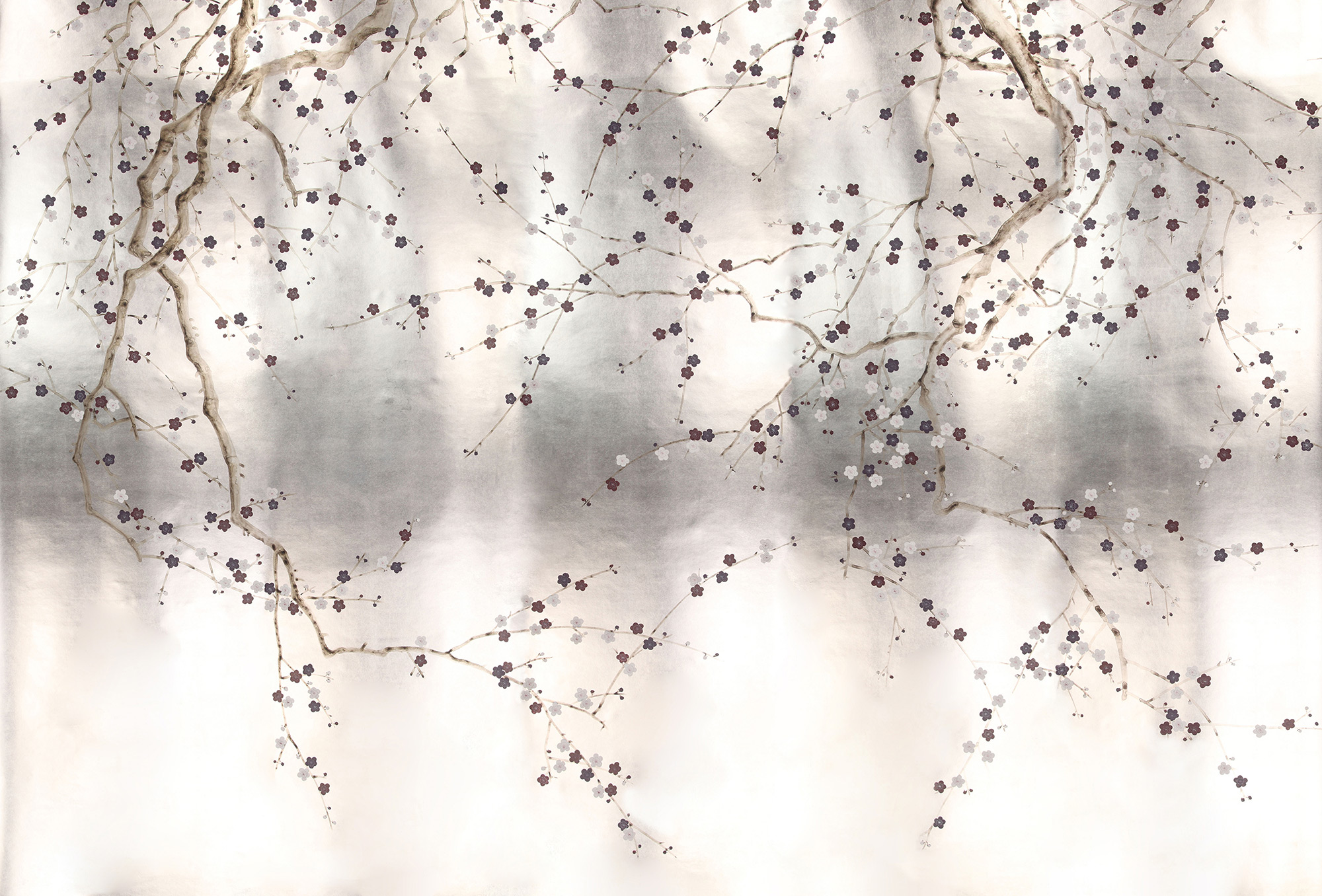 Обои ручная роспись Plum Blossom Lavender on Tarnished Silver gilded paper Обои ручная роспись Plum Blossom Lavender on Tarnished Silver gilded paper - постер Loft-Concept в Костроме