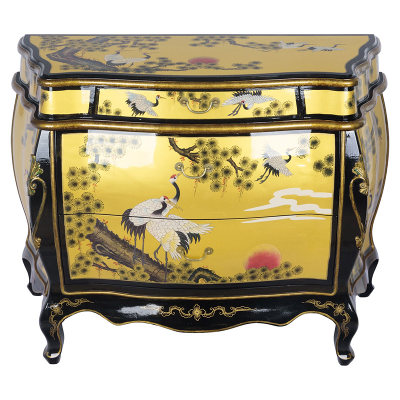 Китайский комод с журавлями Grus chest of drawers Черный Золотой Китайский комод с журавлями Grus chest of drawers Черный Золотой в Костроме | Loft Concept