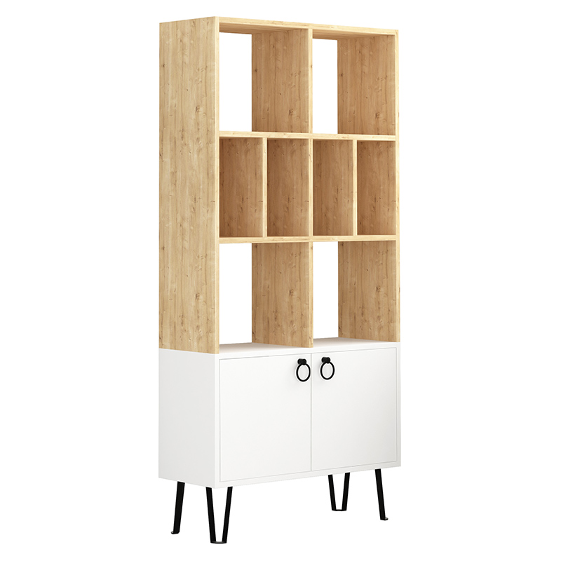 Стеллаж прямой цвета древесины с полками и 2-мя белыми дверцами BENE BOOKCASE OAK Древесина Белый Стеллаж прямой цвета древесины с полками и 2-мя белыми дверцами BENE BOOKCASE OAK Древесина Белый в Костроме | Loft Concept