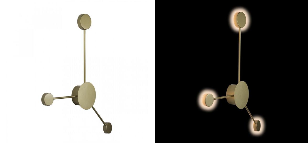 Бра Лофт Vibia Pin Wall Light 3 плафона Золотой матовый цвет - фото