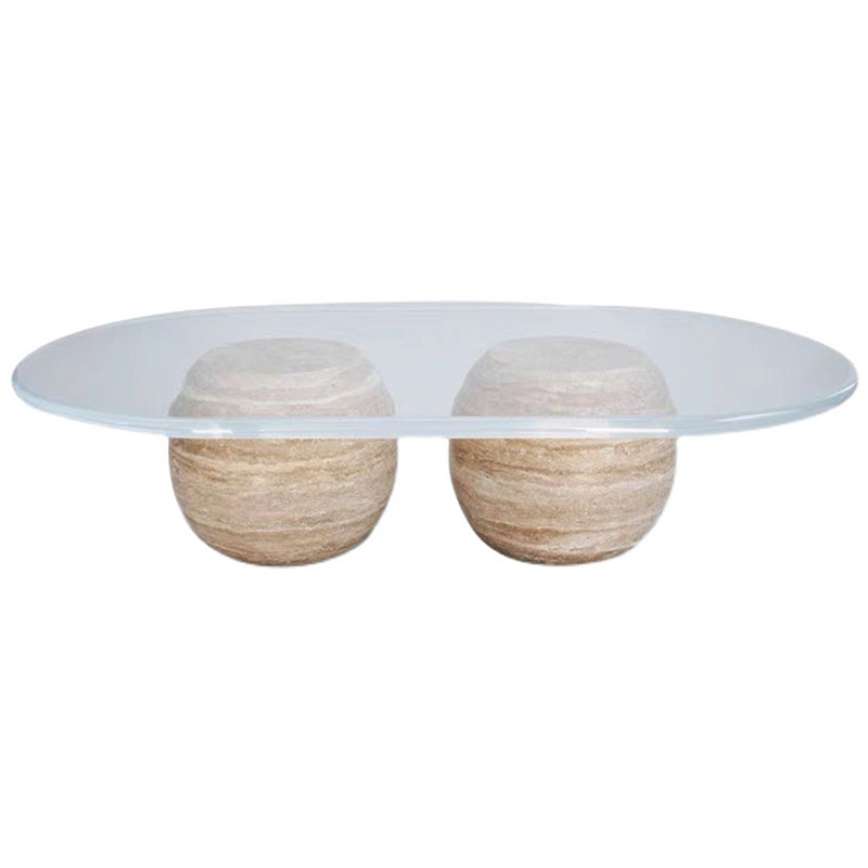 Кофейный стол Euan Travertine Coffee Table Прозрачное Стекло Бежевый Кофейный стол Euan Travertine Coffee Table Прозрачное Стекло Бежевый в Костроме | Loft Concept