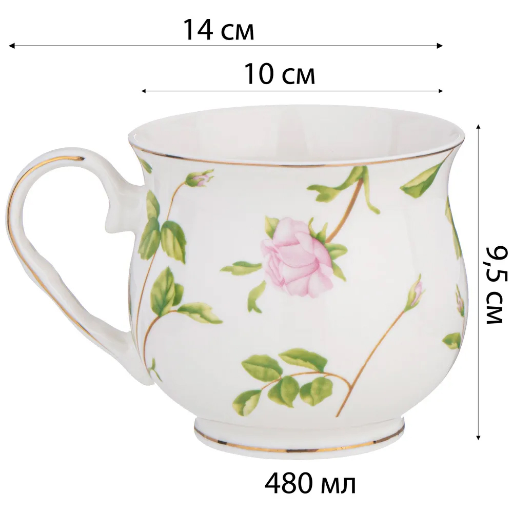 Кружка фарфоровая белая с цветочным принтом 480 мл Flower Porcelain Collection Кружка фарфоровая белая с цветочным принтом 480 мл Flower Porcelain Collection в Костроме