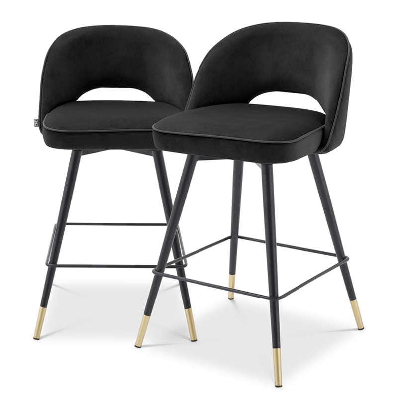 Комплект полубарных стульев Eichholtz Counter Stool Cliff set of 2 black Черный Латунь Комплект полубарных стульев Eichholtz Counter Stool Cliff set of 2 black Черный Латунь в Костроме | Loft Concept