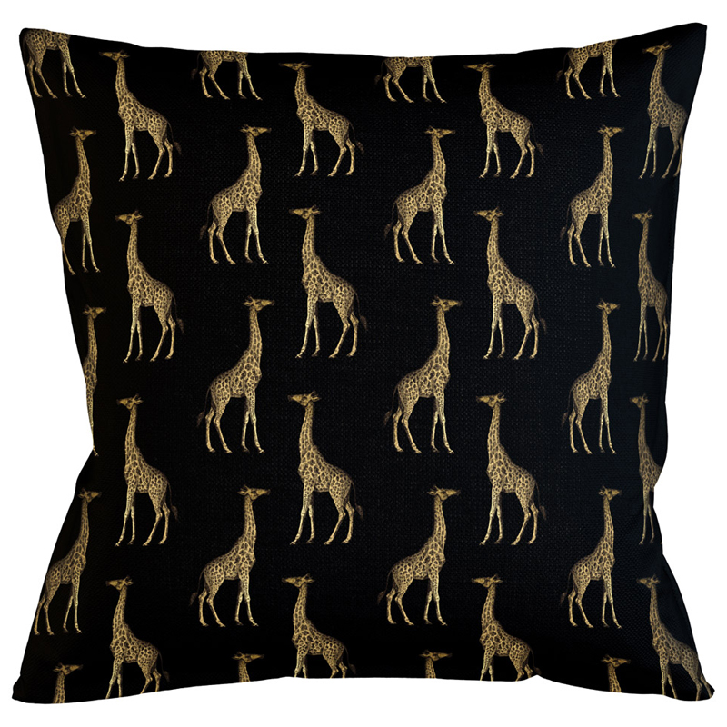 Декоративная подушка с узором из жирафов Home Safari Black Черный Коричневый Декоративная подушка с узором из жирафов Home Safari Black Черный Коричневый в Костроме | Loft Concept