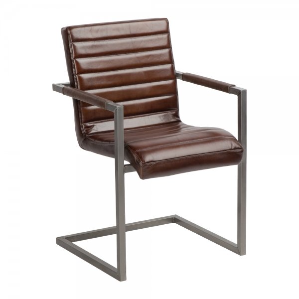 Стул с подлокотниками Leather Metal Коричневый Графит Стул с подлокотниками Leather Metal Коричневый Графит в Костроме | Loft Concept
