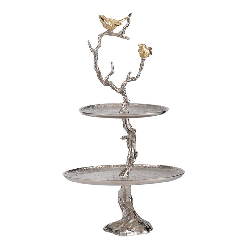 Блюдо двухъярусное Birds on Branches silver Сатиновое Серебро Золотой Блюдо двухъярусное Birds on Branches silver Сатиновое Серебро Золотой в Костроме | Loft Concept
