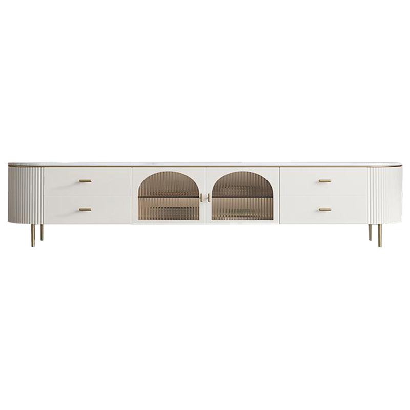 ТВ-тумба Shauna TV Stand Белый Золотой Прозрачное Стекло ТВ-тумба Shauna TV Stand Белый Золотой Прозрачное Стекло в Костроме | Loft Concept