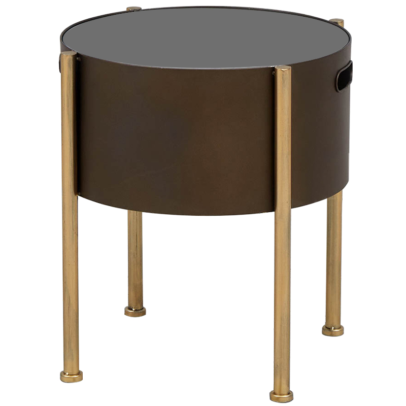 Приставной стол Barnaby Round Side Table Коричневый Латунь Стекло Смок Приставной стол Barnaby Round Side Table Коричневый Латунь Стекло Смок в Костроме | Loft Concept
