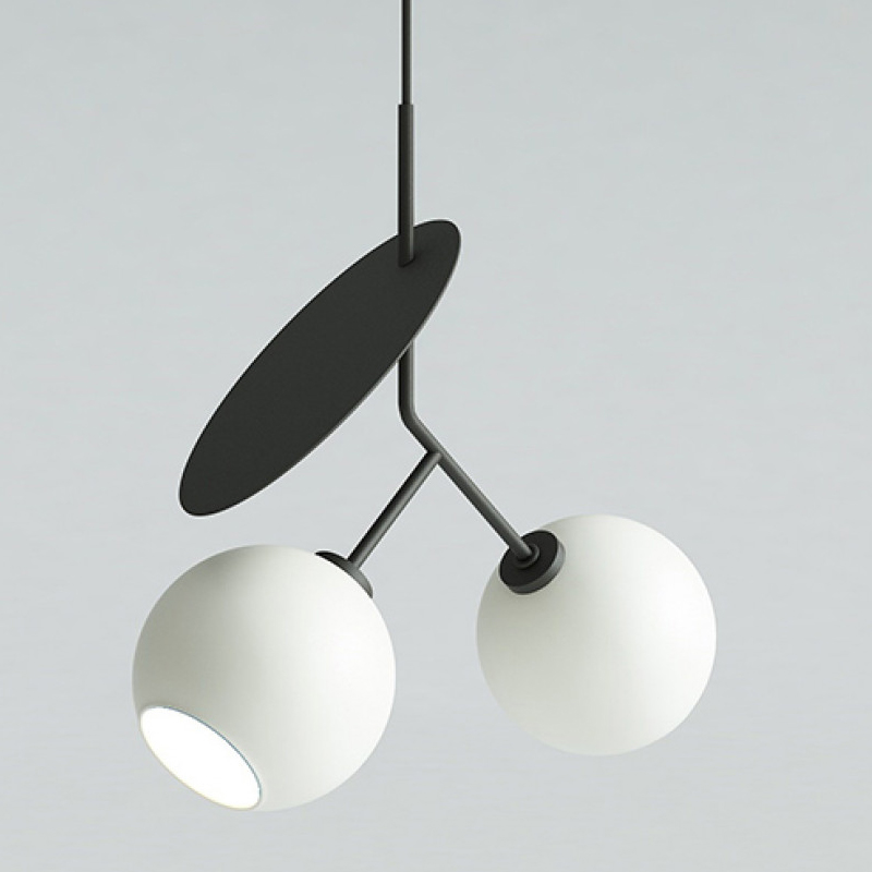 Подвесной светильник Cherry Pendant Double Black Белое матовое стекло Черный Подвесной светильник Cherry Pendant Double Black Белое матовое стекло Черный в Костроме | Loft Concept