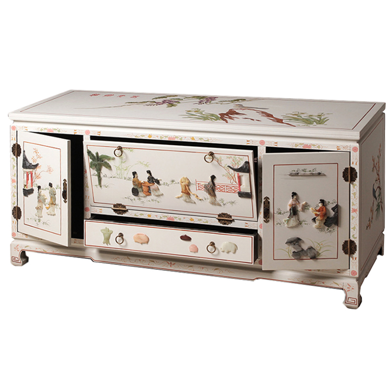 Белый Комод в Китайском стиле с каменным Барельефом Walk in the Garden Chinese Chest of Drawers Белый Мульти Белый Комод в Китайском стиле с каменным Барельефом Walk in the Garden Chinese Chest of Drawers Белый Мульти в Костроме | Loft Concept
