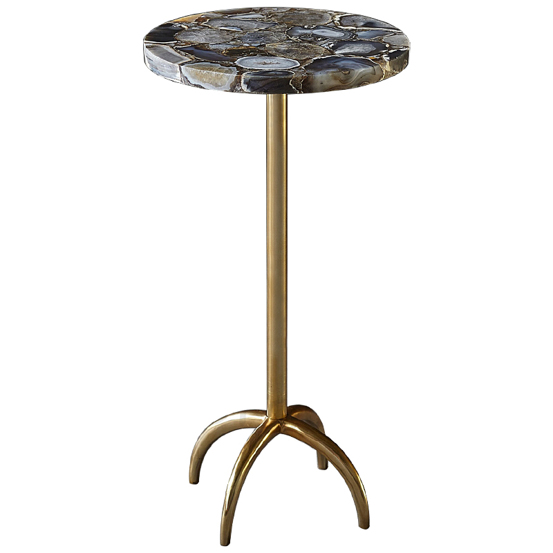 Приставной столик со столешницей из агата Grey Agate Side Table Серый Коричневый Латунь Приставной столик со столешницей из агата Grey Agate Side Table Серый Коричневый Латунь в Костроме | Loft Concept